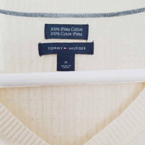Tommy Hilfiger 100٪ Pima Cotton V Neck Cable Knit Pullover- Size M - Picture 12 of 15